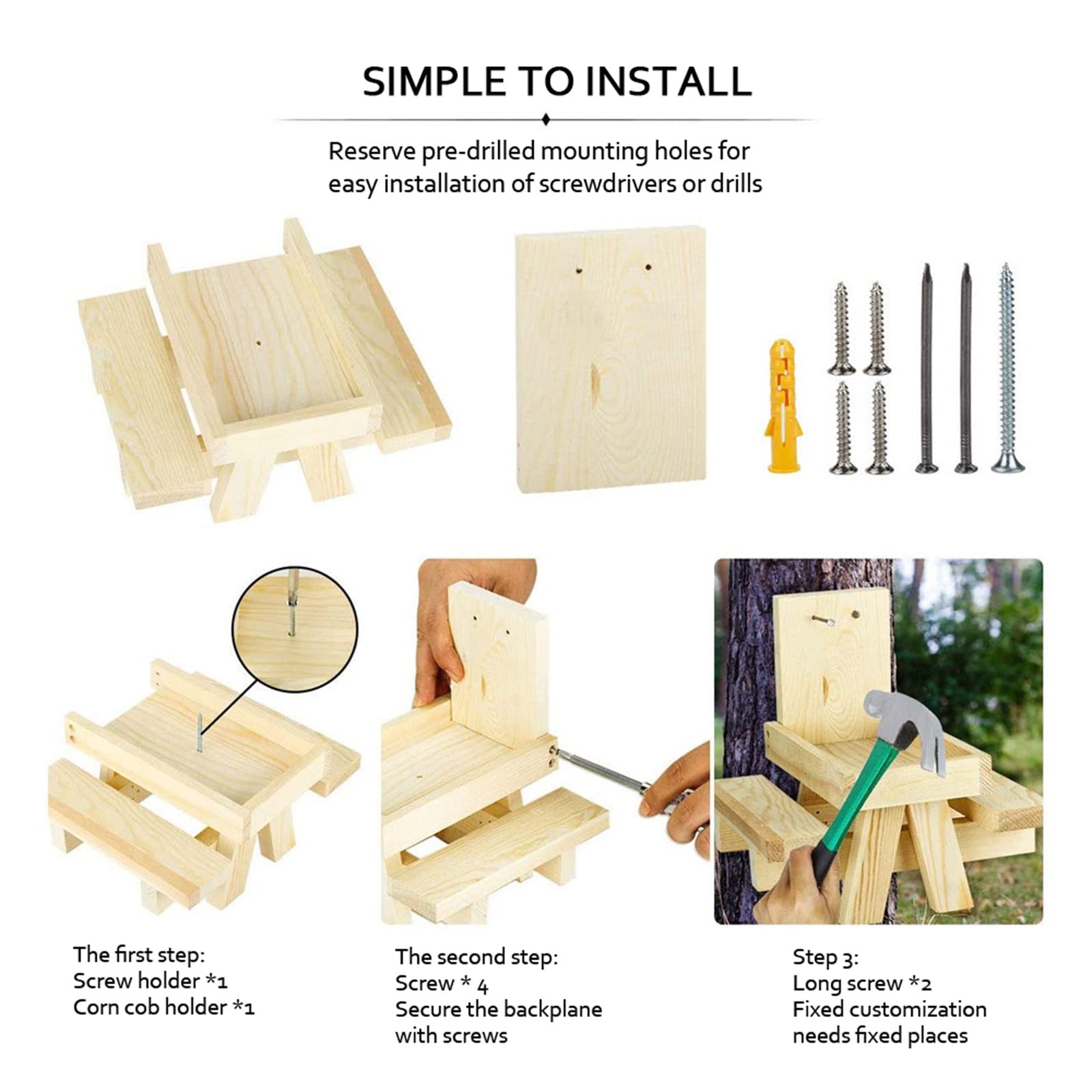 Mangeoire à Écureuils Avec Parapluie Et Banc - En Bois - Support Pour Maïs - Déco Jardin Pour Écureuils Et Tamias