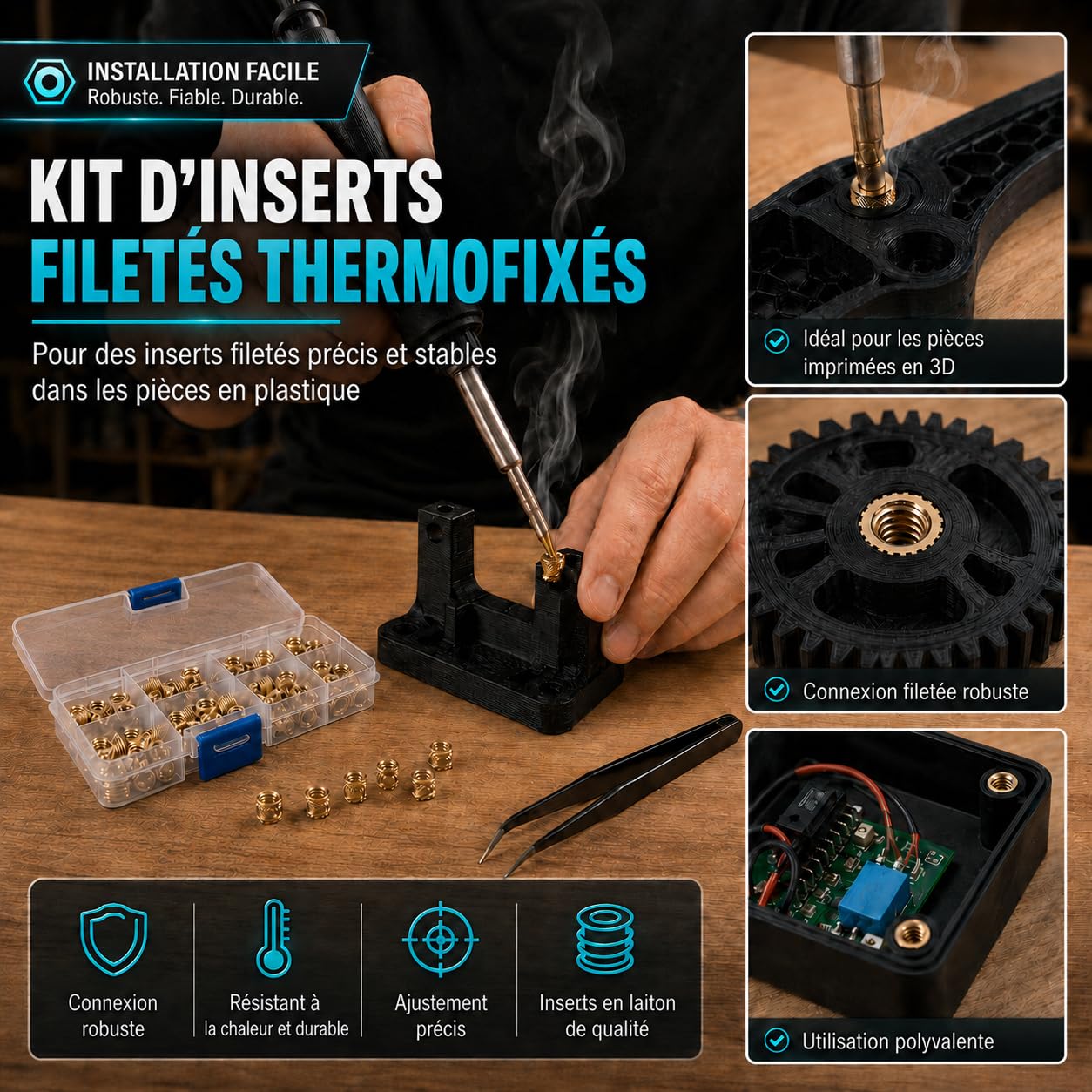310 Pièces Inserts Filetés M2-M8, Kit de Fer à Souder pour Inserts Taraudés, Insert Impression 3D pour Pièces en Plastique
