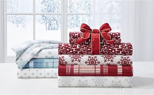 Miniatura 3 de BrylaneHome Juego de sábanas de franela de algodón, tamaño individual, copos de nieve de arándano rojo