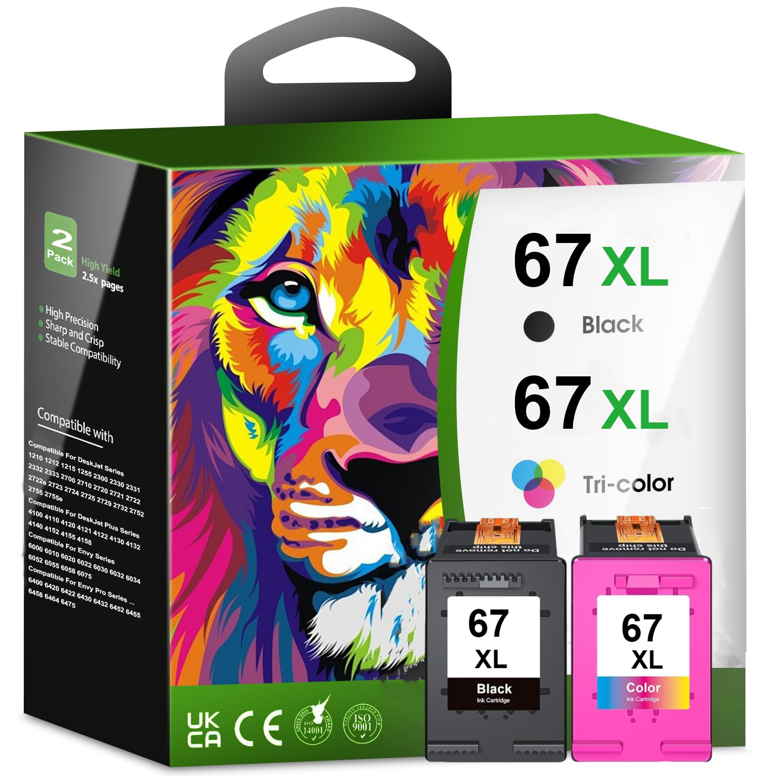 Printer Ink 67XL 67 2755e 4155e Ink Cartridges for HP Ink 67 Ink Cartridges Black/Color Combo Pack for DeskJet 2755e 2700 2855e 2800 2752 2742e 4155e