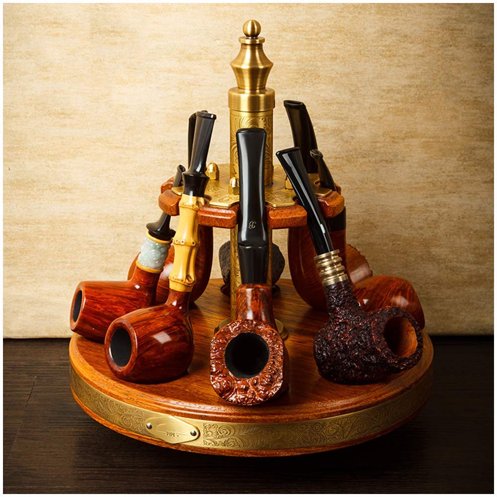 OSBELE Wooden Tobacco Pipe Stand - 360° Rotating Tobacco Pipe Stand Pipe Rack - Handmade Cigar Accessories for 8 Smoking Pipes - for Father's Day or Mens Gift