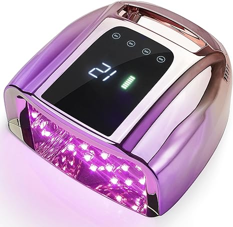 Professional Rechargeable UV LED 96W Portable Cordless UV Light for Nail Lamp Machine with Removable Stainless Steel Bottom,4 Timer Setting and Smart Sensor Nail Dryer (Purple&Pink)