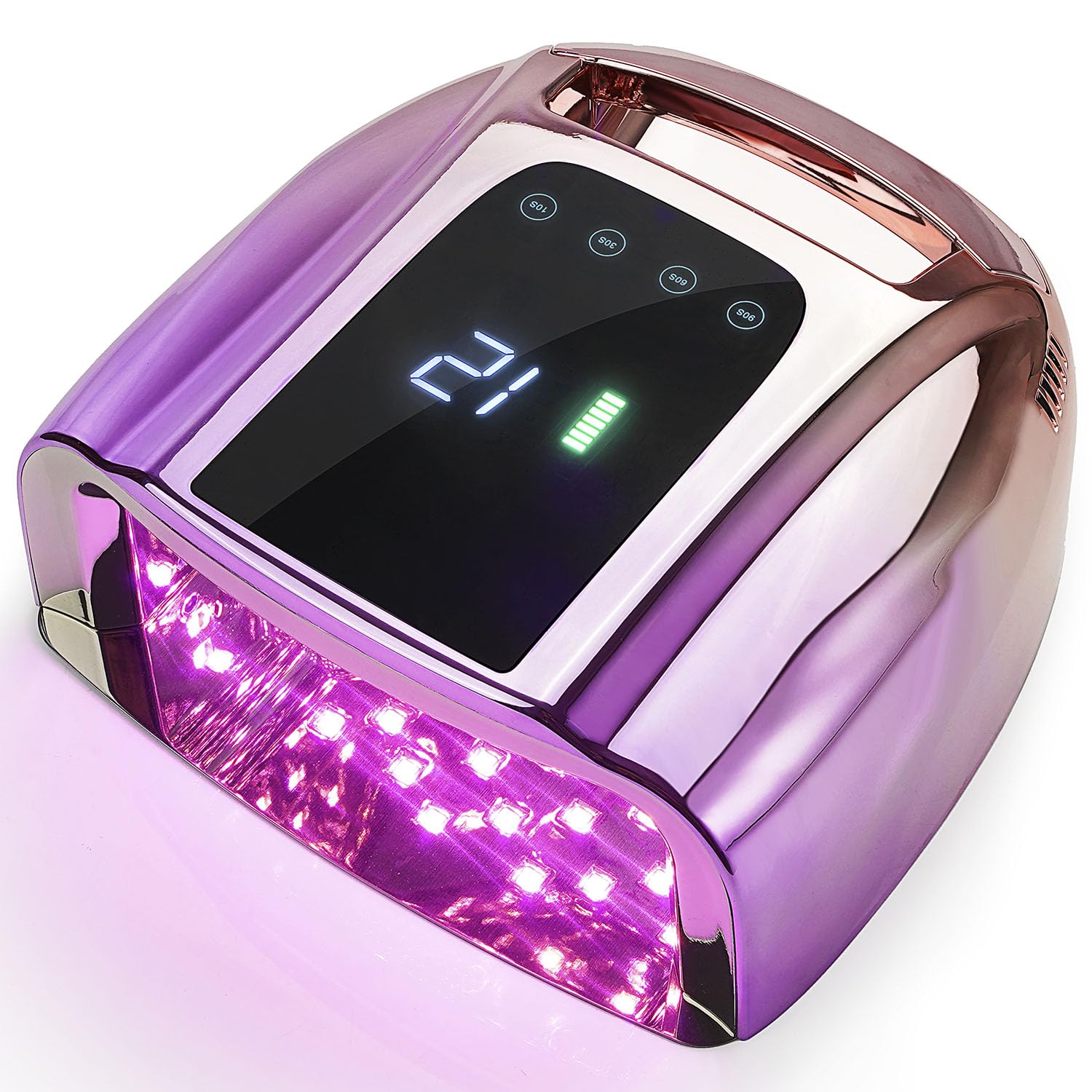 Professional Rechargeable UV LED 96W Portable Cordless UV Light for Nail Lamp Machine with Removable Stainless Steel Bottom,4 Timer Setting and Smart Sensor Nail Dryer (Purple&Pink)