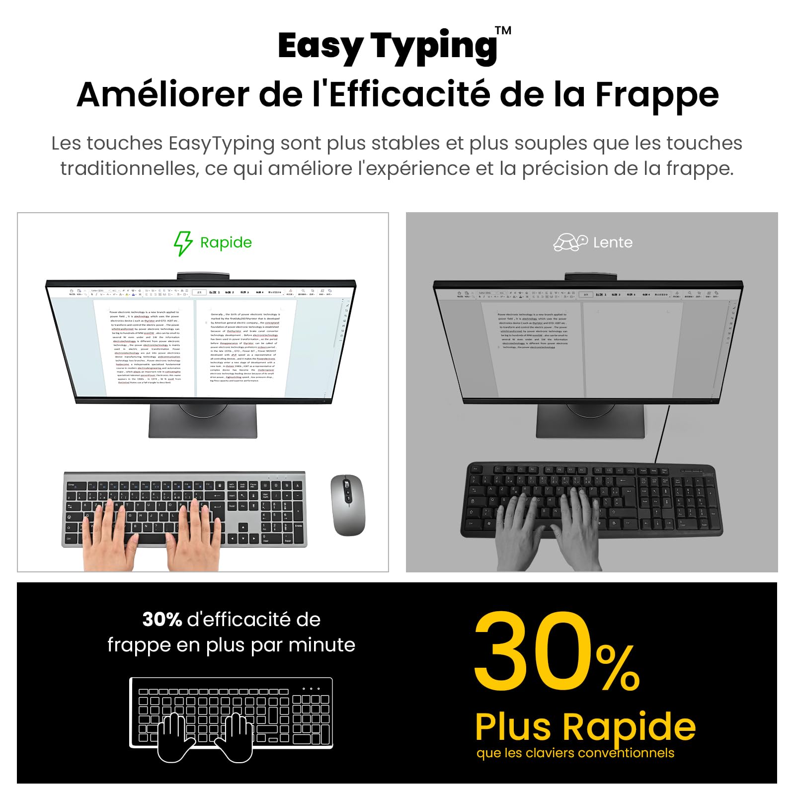 cimetech Ensemble Clavier et Souris sans Fil, Clavier Rechargeable Compacte USB C 2.4G Silent Ultra-Mince de Pleine Taille avec Pavé Numérique Souris pour PC/Laptop/Windows/Mac-Gris Noir