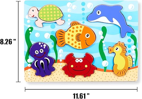 Miniatura 2 de ExploraToy Rompecabezas gruesos para niños de 1 a 3 años, granja, mar, animales del zoológico, rompecabezas de madera, juguete de aprendizaje