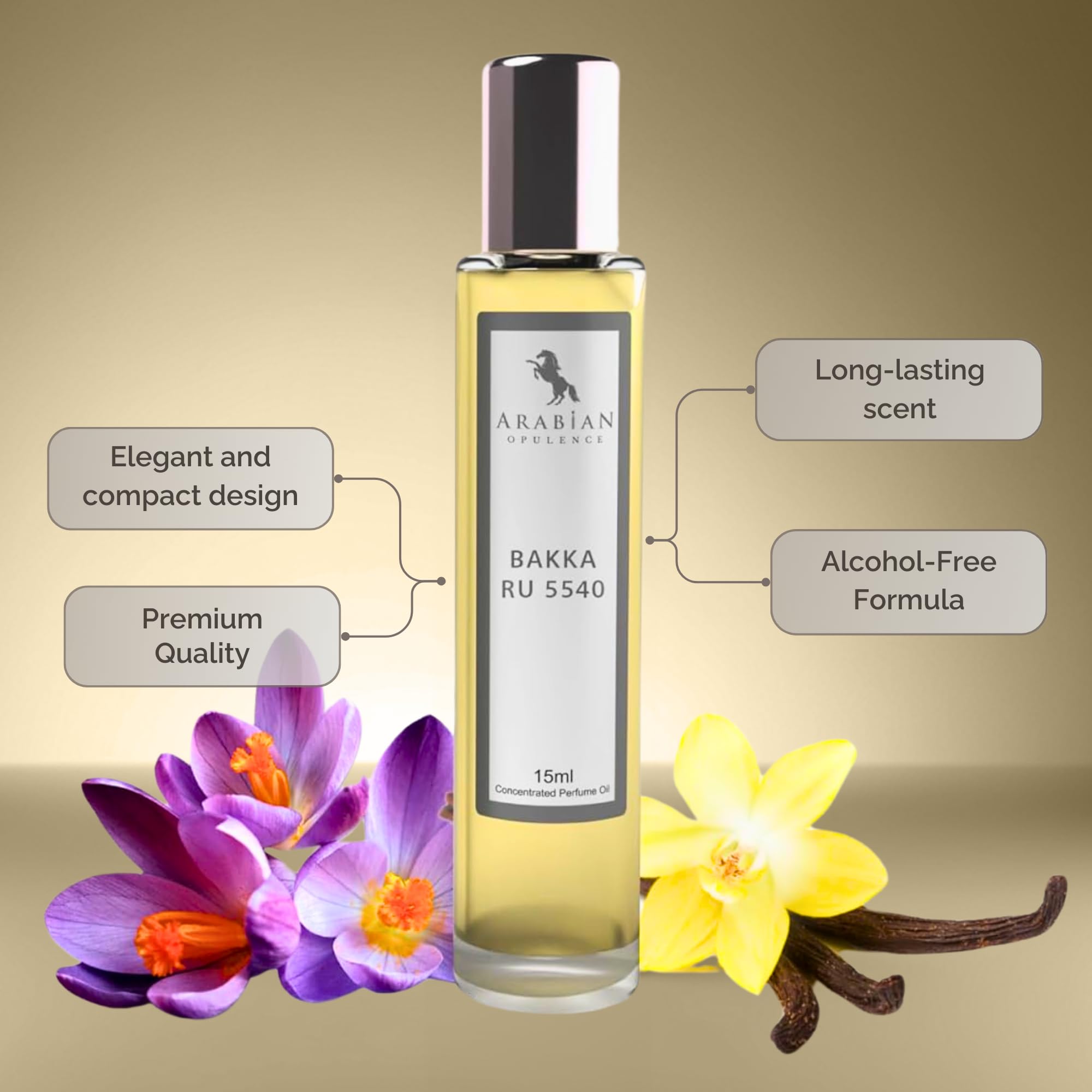 ARABIAN OPULENCE FR328 Bakka Ru 5540 Perfume para hombre y mujer | Aceite aromático Bakka Ru Roll-On Perfume | Perfume de larga duración para hombres y mujeres | Tamaño de viaje Perfume concentrado