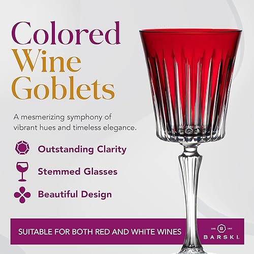 Miniatura 2 de Barski Copa de vino  Copas de vino  Vino tinto  Vino blanco  Copa de agua  Color rojo rubí  Copas de tallo  Juego de 6 copas  Vidrio similar al