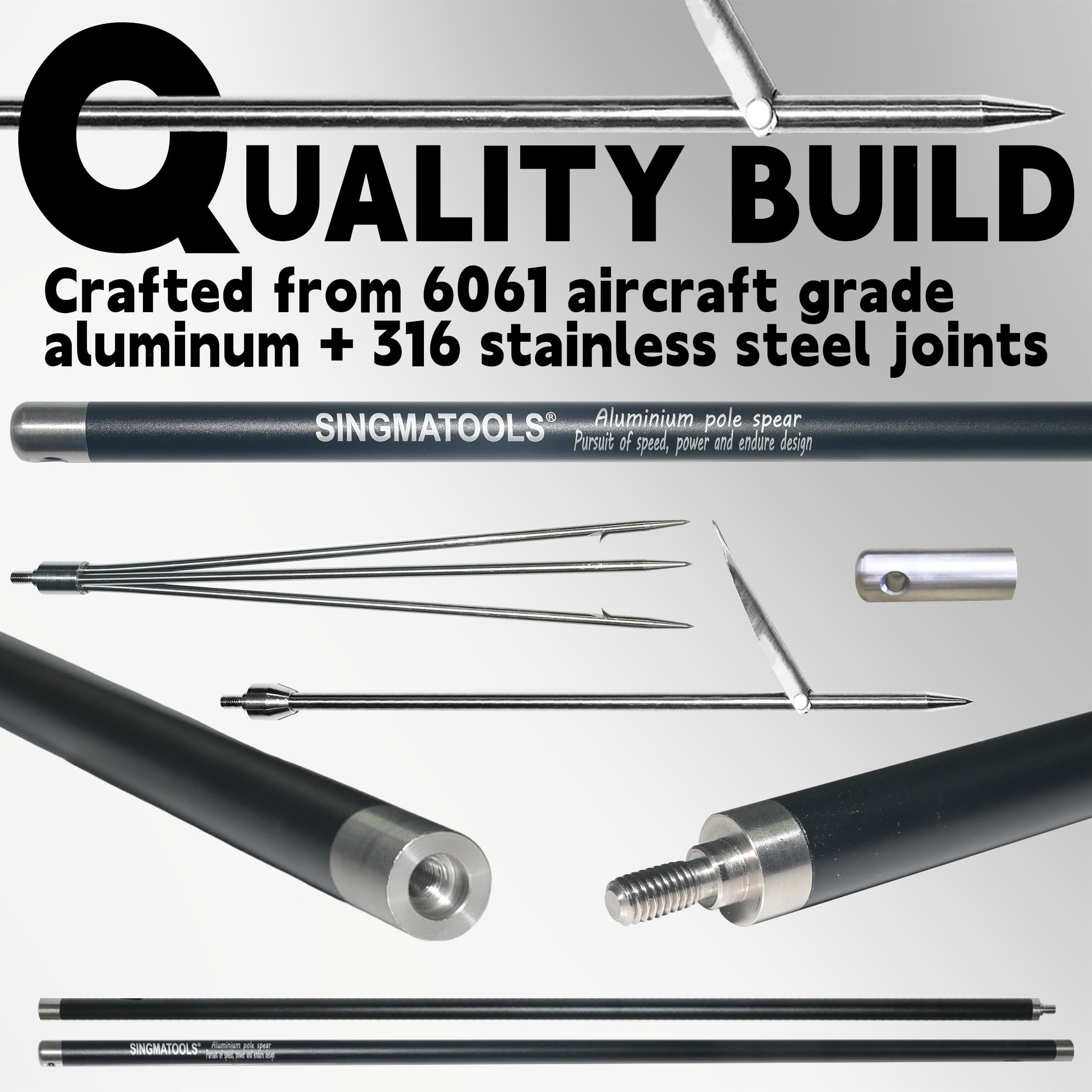 Hawaiian Sling Fishing Spear 7ft Travel Aluminum Pole Spear 3 Prong Sling Spear Fishing Equipment Snorkeling Scuba Diving Gear Polespears Harpoon for Fishing Kayak, Spearfishing, Freediving