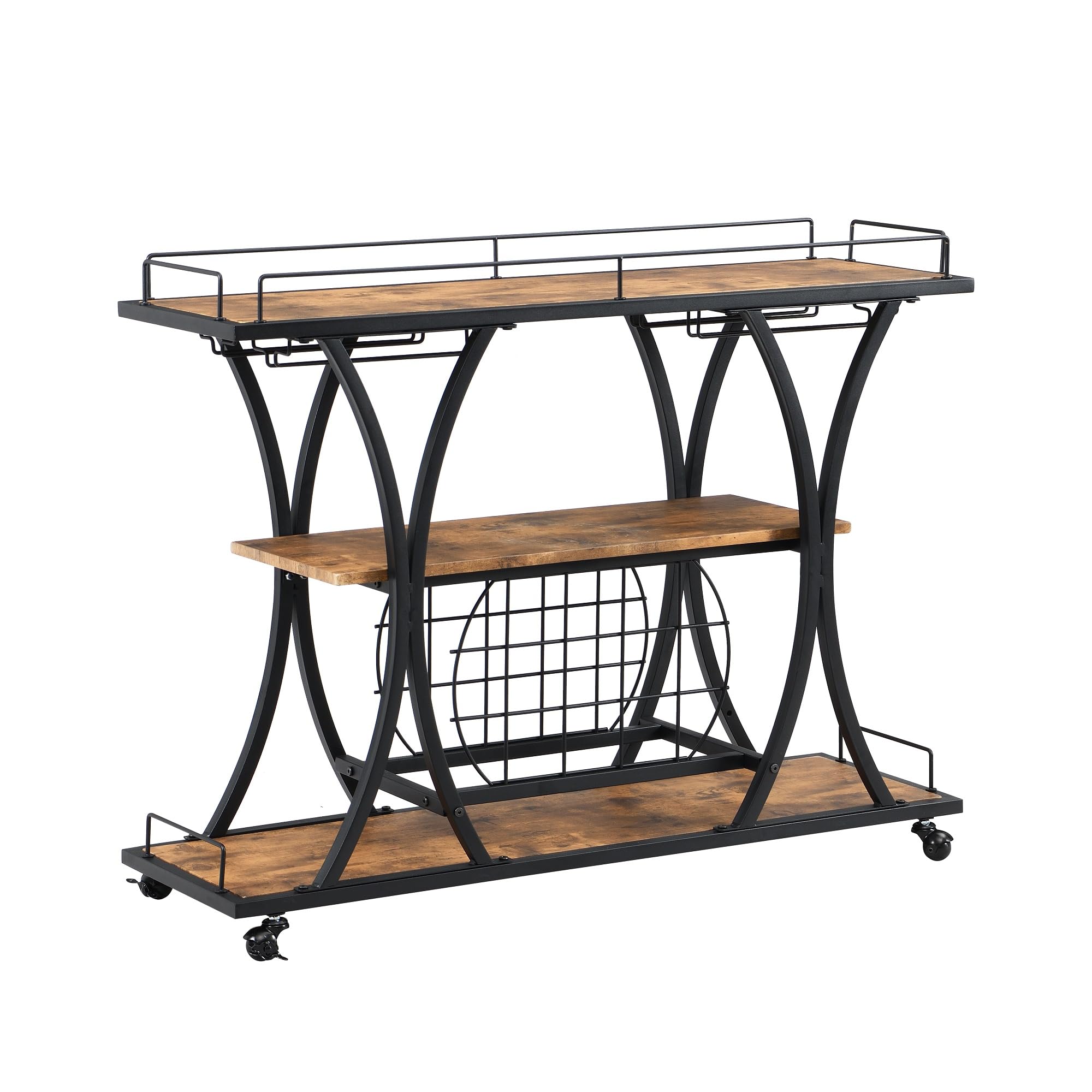 PAUKIN Bar carts, bar service carts, home service carts with lockable Wheels and wine racks for home, living room, kitchen, bar and party events. (BCT1003C)