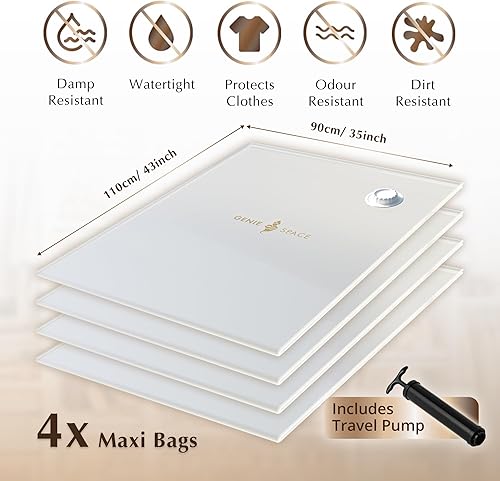 Miniatura 4 de GENIE SPACE Bolsas de vacío Max Paquete de 4, tamaño máximo Bolsa de almacenamiento fuerte XXL Jumbo que ahorra espacio, 43 x 35 pulgadas Bolsa
