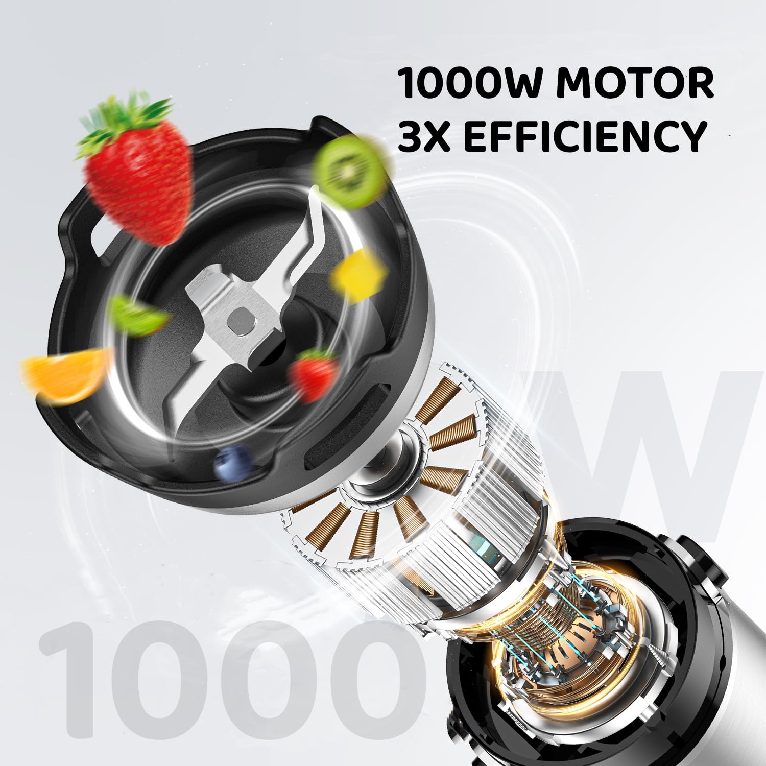 Batidora de inmersión de mano de 1100 W con cable 5 en 1 con velocidad de control de gatillo, batidora, accesorios para espumar leche para sopa, batido, puré 3