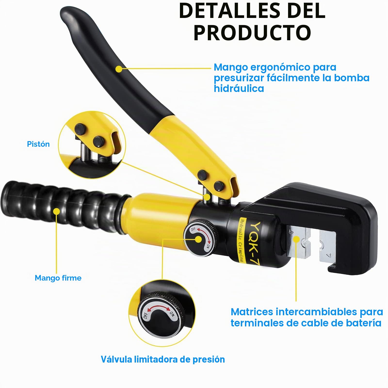 Crimpadora Hidráulica 4-70 mm² 80 kN Solsop, Prensa Terminales con 9 Matrices, Cabezal Giratorio 180°