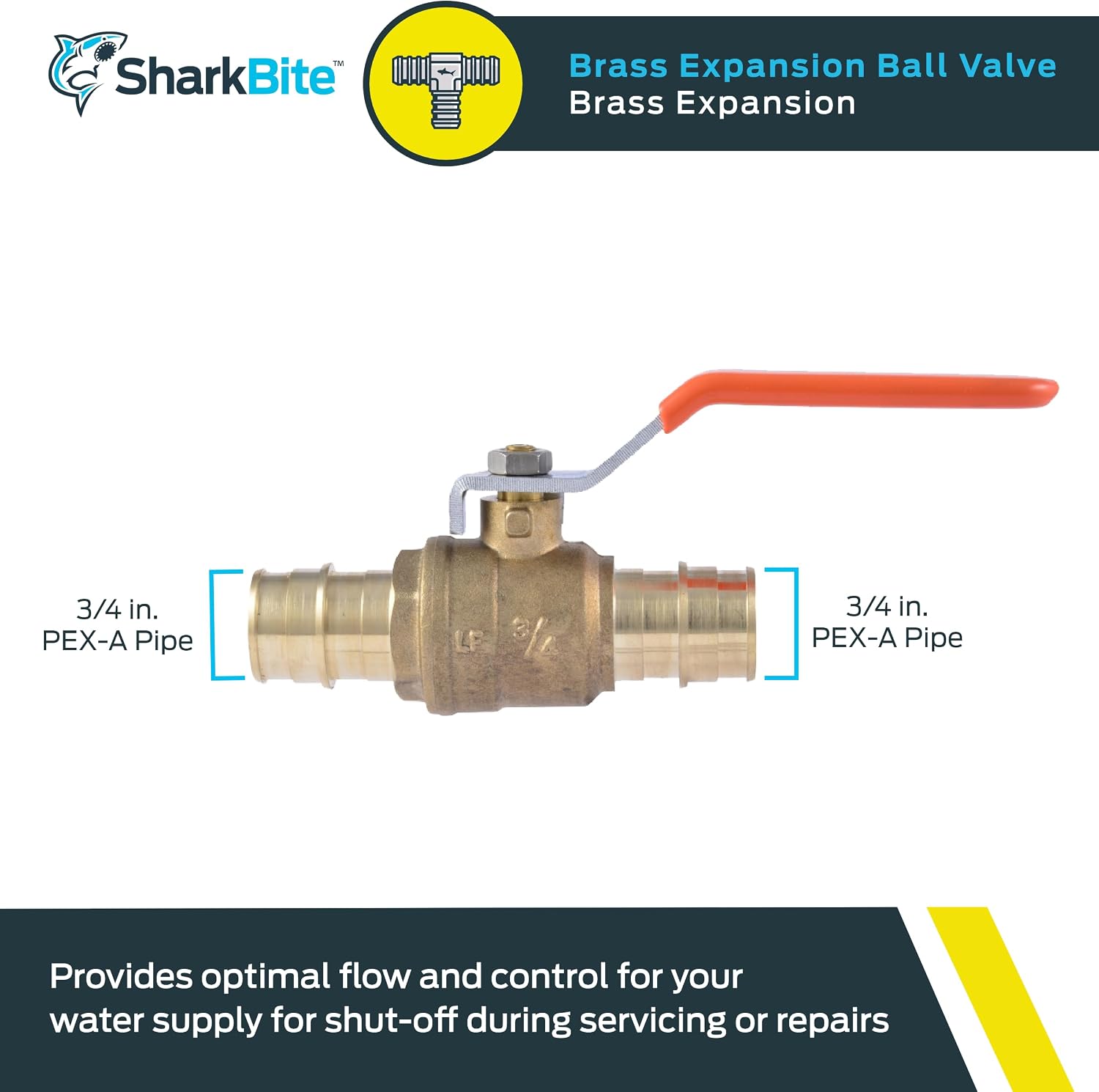 SharkBite 3/4 Inch Expansion Ball Valve for PEX-A Pipe, Brass Plumbing Fittings for PEX A Tubing, UAB22462LFA