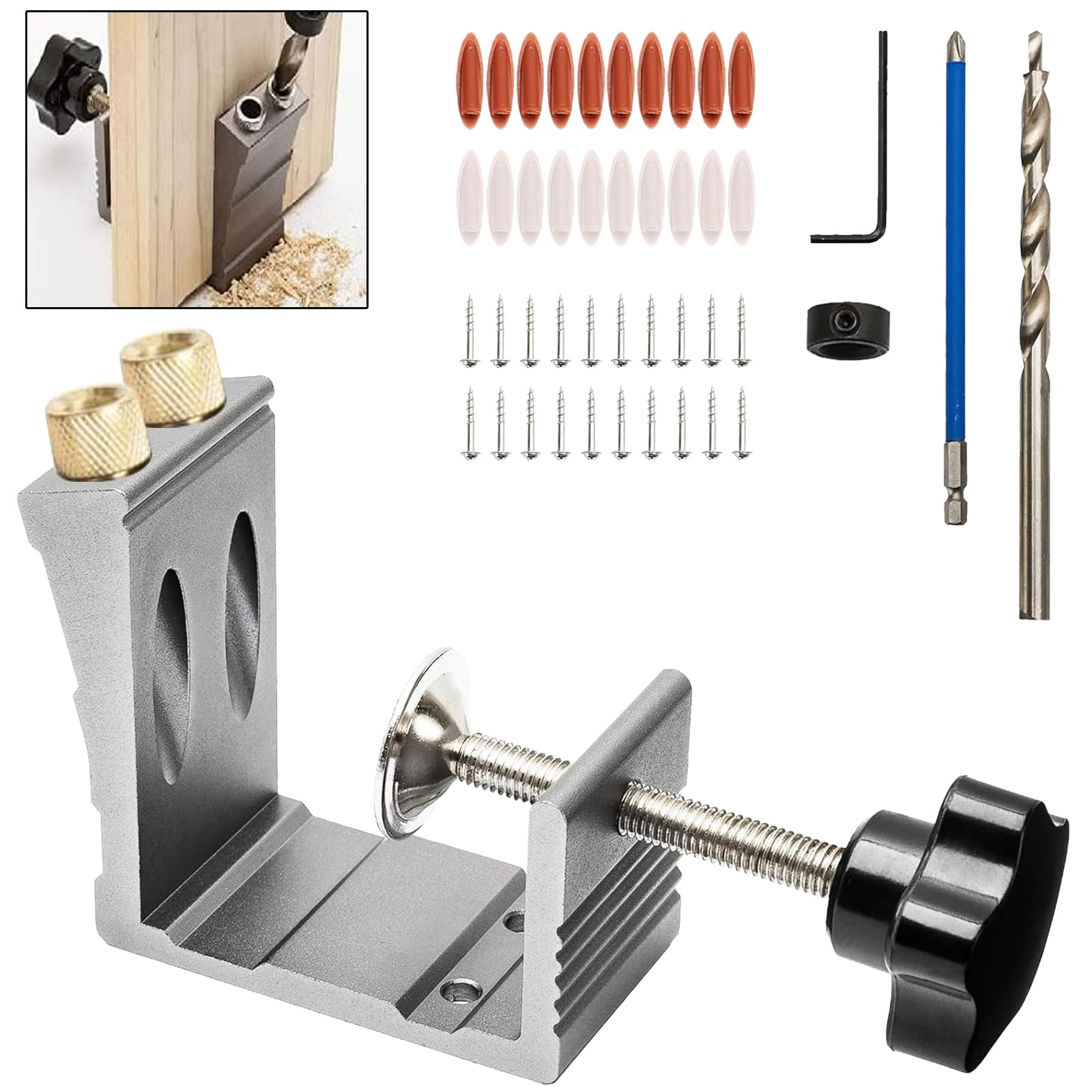 thirei Pocket Hole Jig Kit, 15° Drill Guide Joint Screw Kit, DIY Woodworking Tools Carpentry Locator, for Wooden Furniture Grey