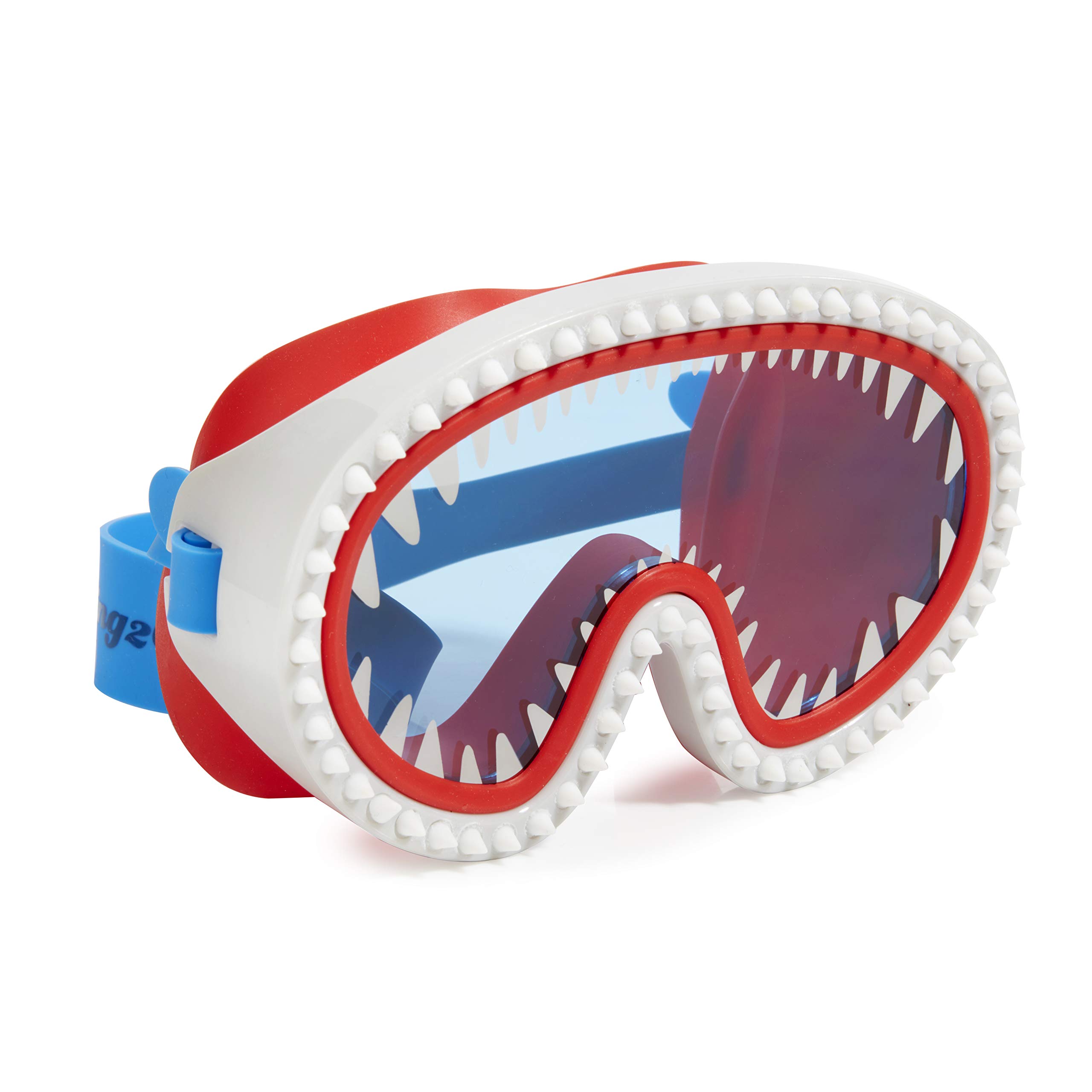 Okulary dla dzieci Shark Attack firmy Bling2o - odporne na mgłę, bez wycieków, antypoślizgowe i chroniące przed promieniowaniem UV - Czerwony obiektyw do zabawy akcesoria wodne Zawiera twarde etui
