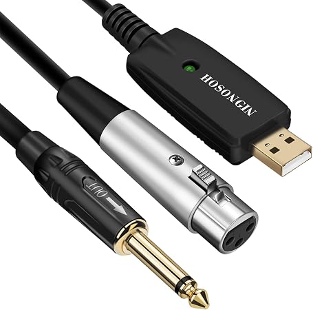 Amazon.com: Cable XLR a USB, cable de guitarra para micrófono USB HOSONGIN  de 10 pies, USB macho a XLR hembra y 1/4 pulgadas TS mono adaptador  profesional cable de grabación de micrófono,