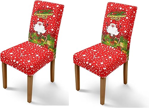 Rnyleeg Juego de 2 fundas elásticas para sillas de comedor, diseño de lunares rojos de Papá Noel, fundas protectoras para sillas de comedor para el