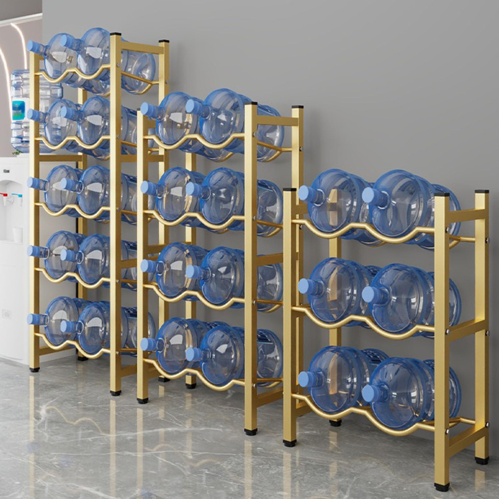 Soporte y dispensador de botellas de agua de alta resistencia – Estante de 5 galones para cocina, oficina, despensa, garaje y almacén – Solución de almacenamiento de enfriador de agua