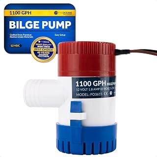 Five Oceans 1100 GPH / 4164 LPH Bilge Pump, 12-Volts, 1-1/8-Inch (29mm) Interior Diameter Hose, 41-Inch 14-Gauge Wire - FO3615