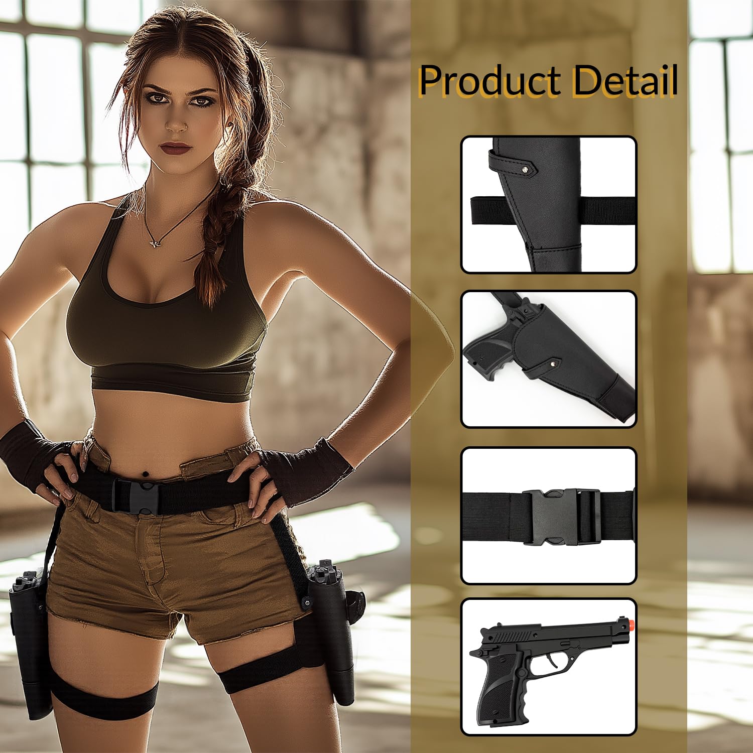 SeptCity Thigh Holster for Women, Adjustable Leg Holster and Belt for Pistols Swat Cop Cowboy Costume Set Cosplay Accessories for Halloween Theme Parties