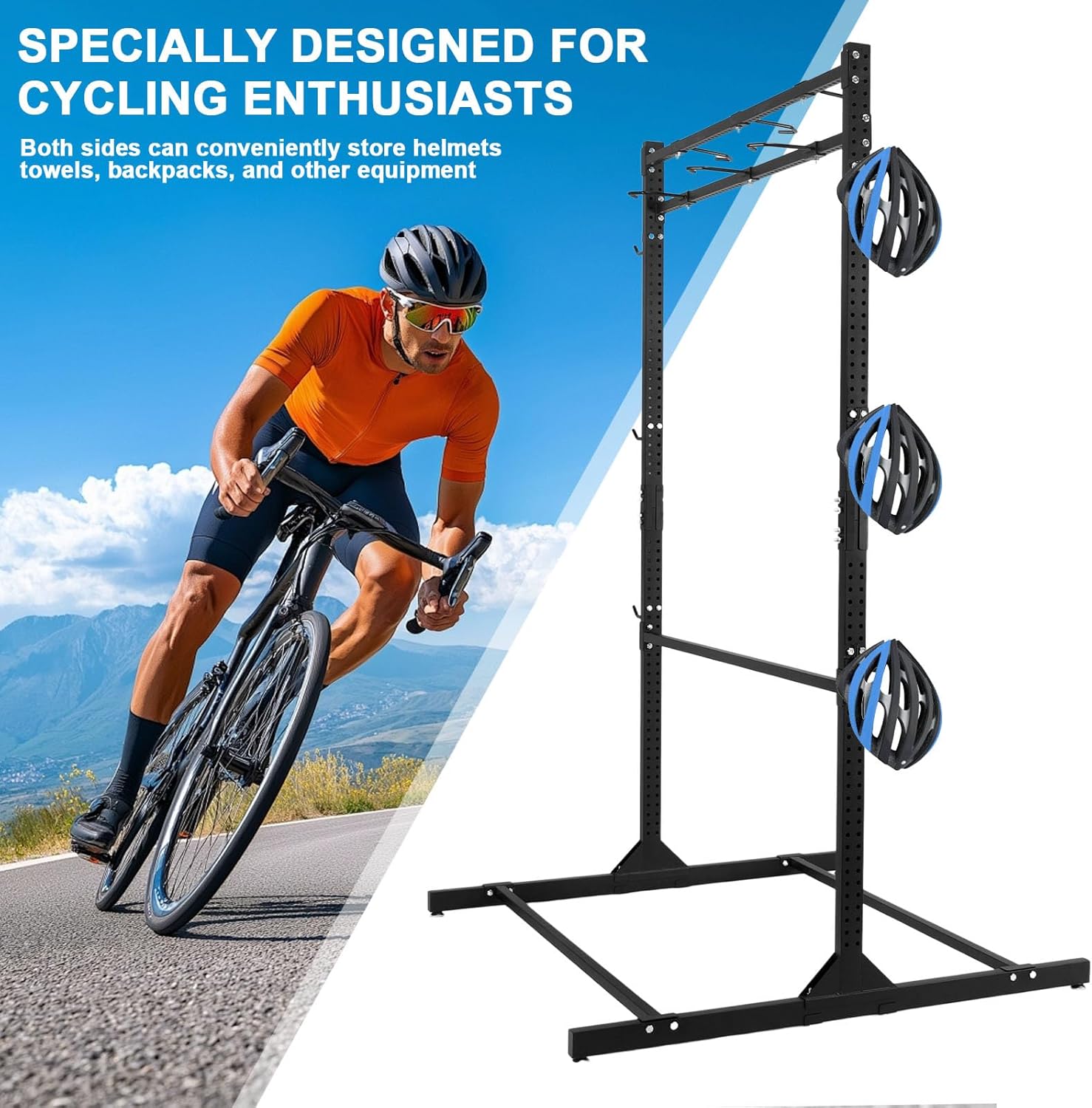 Metal Black Floor Mount Organizer with Adjustable Hooks Vertical Organizers Holds Up To 6 Bikes & 6 Helmets for Garage Basement Bicycles Repair Shop