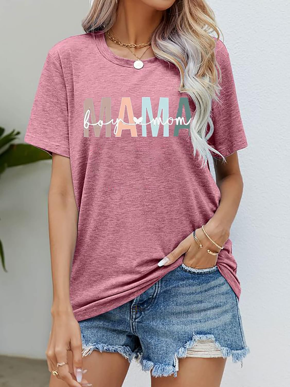 Mama Shirts for Women Boy Mom Graphic Tshirt Funny Letter Print Short Sleeve Tee Tops Mother Gifts T-Shirt - Image 2