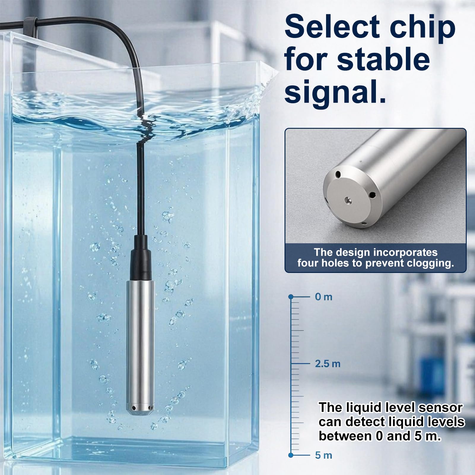 Füllstandssensor 4-20Ma, Flüssigkeitsstandsensor ALS-MPM-2F, Wasser Level Sensor, Dc 24 V Plug-In Sensor, Messbereich 0-5m