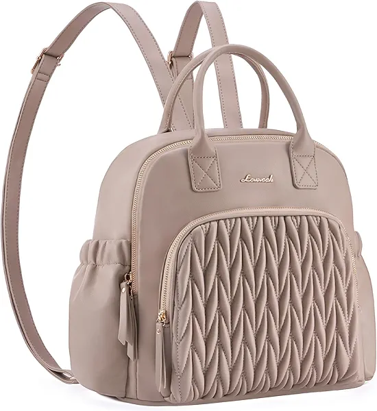 LOVEVOOK Diaper Bag Backpack, Small Leather Diaper Backpack, Quilted Stylish Waterproof Baby Diaper Bags with Insulated Pockets for Mom Women Light Camel
