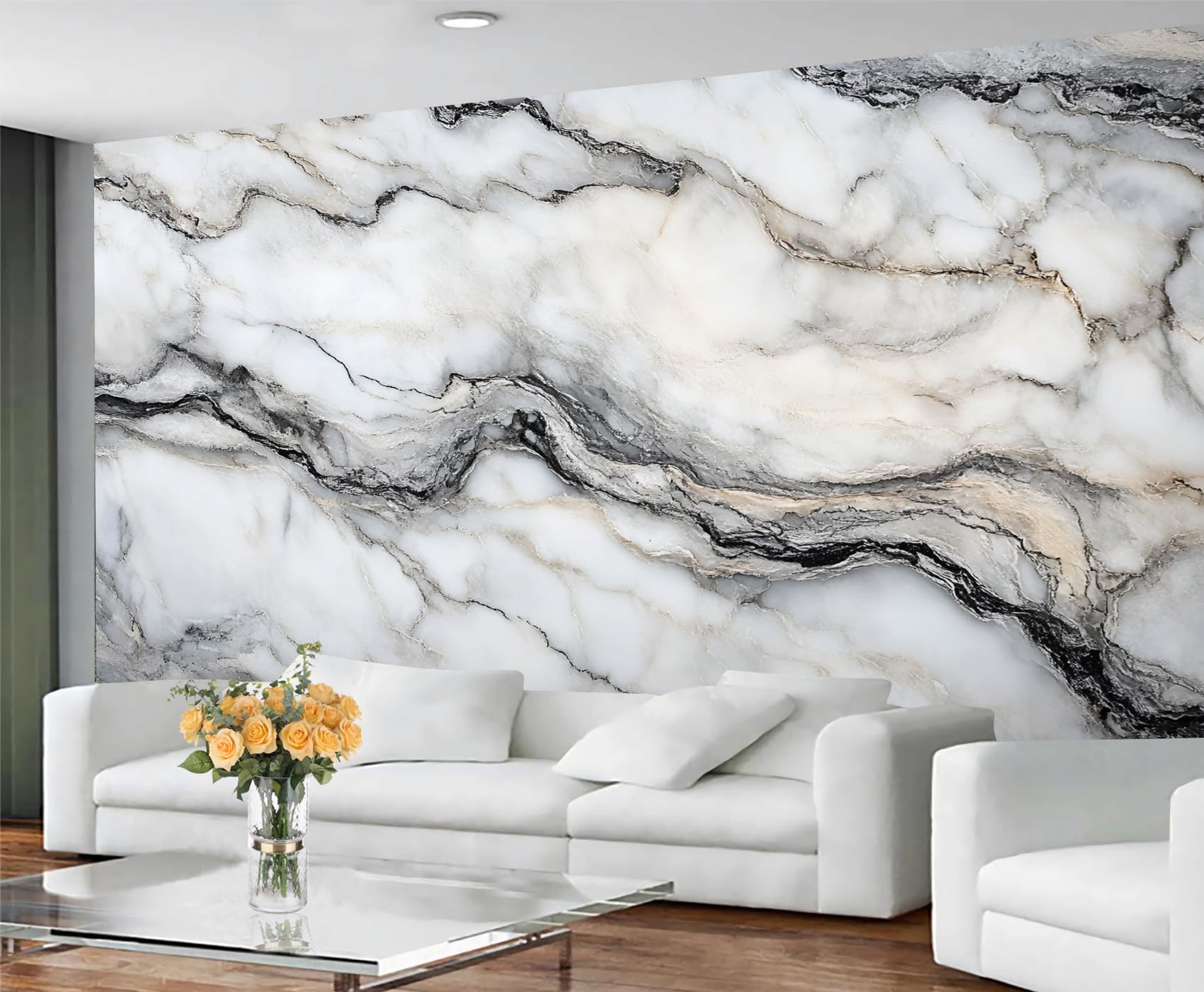 GIVLWF Marble Wallpaper, Gray Marble Self Adhesive Wallpaper for Living Room, Renter Friendly Wall Paper for Bedroom, Stone Texture Wall Mural - Large Home Decor 100x100 cm — image 1