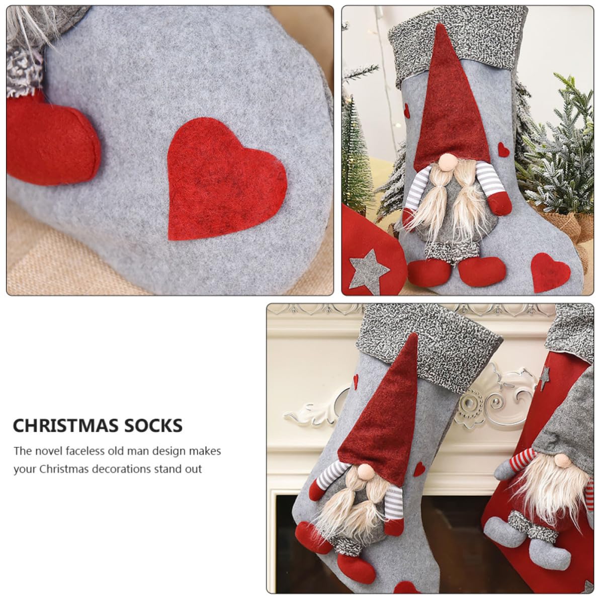 NOLITOY 3 Piezas Calcetín Navideño de Muñeco Enano Rojo, Bolsa Obsequio de