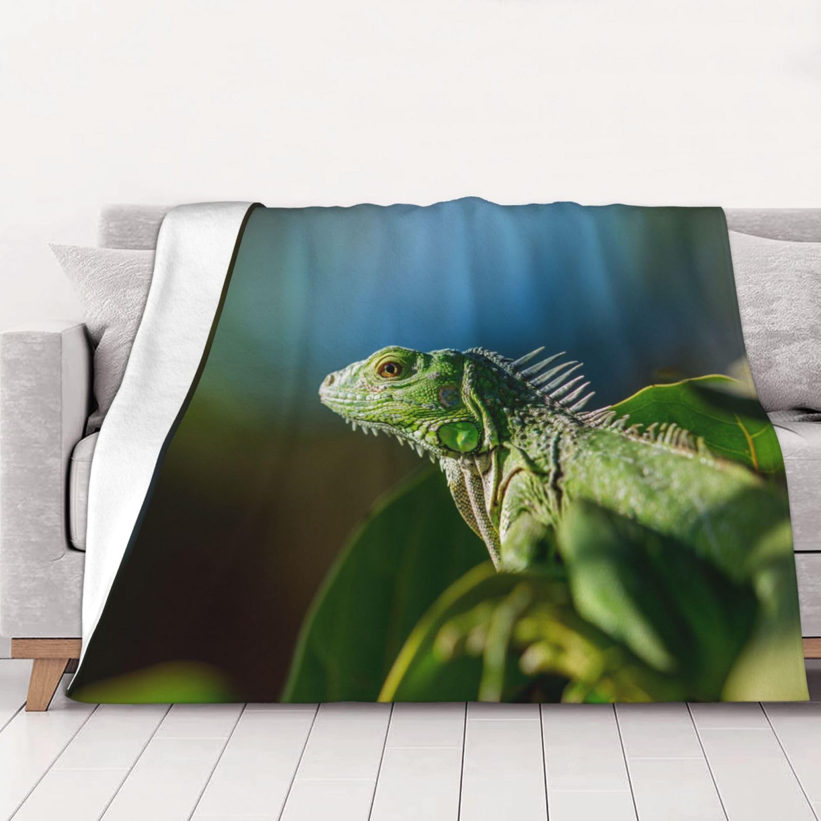Couverture flanelle lézard vert idée cadeau homme femme 150x200