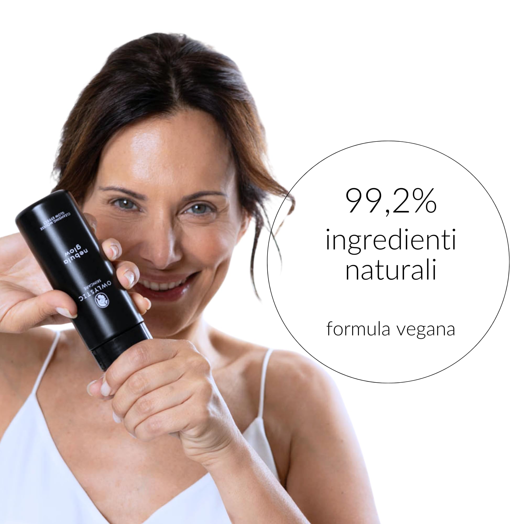 OWLYSTIC Mousse Detergente Viso Schiumogeno Delicato - BIO Vegan 100% MADE IN ITALY - Mousse Struccante Viso per Pulizia Profonda - Extra Idratante per Pelli Secche 150ml