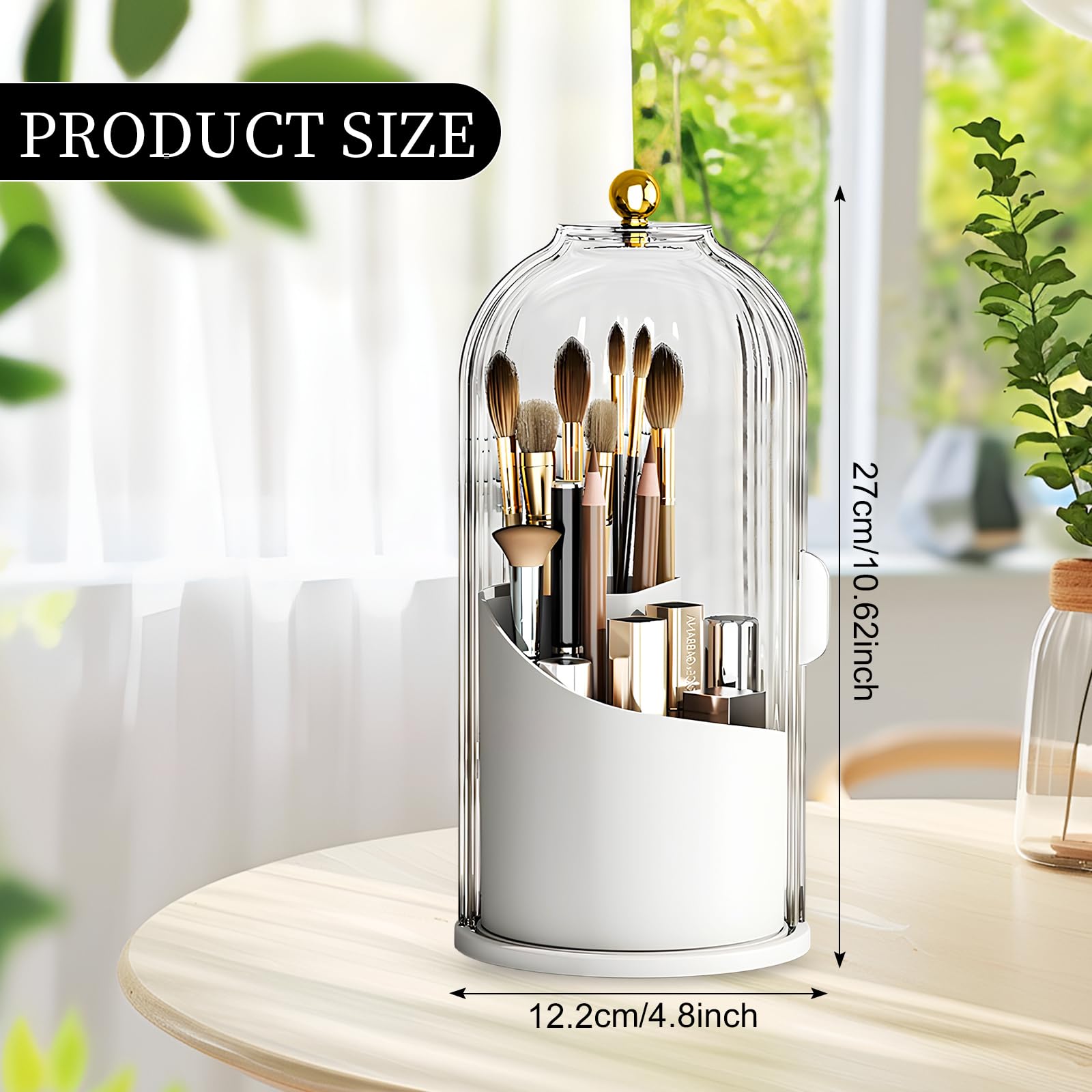 Makeup Organiser Brush Holder 360 Rotating with Dustproof Lid, Sliding opening - Image 2
