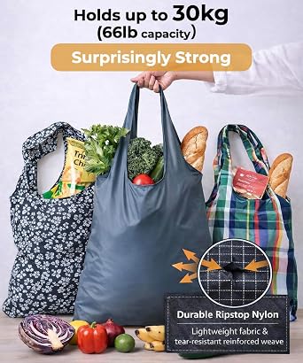 NANOPLUS Ultimate Foldable Travel Tote Bag - Reusable Shopping Bag - Compact & Portable & Lightweight