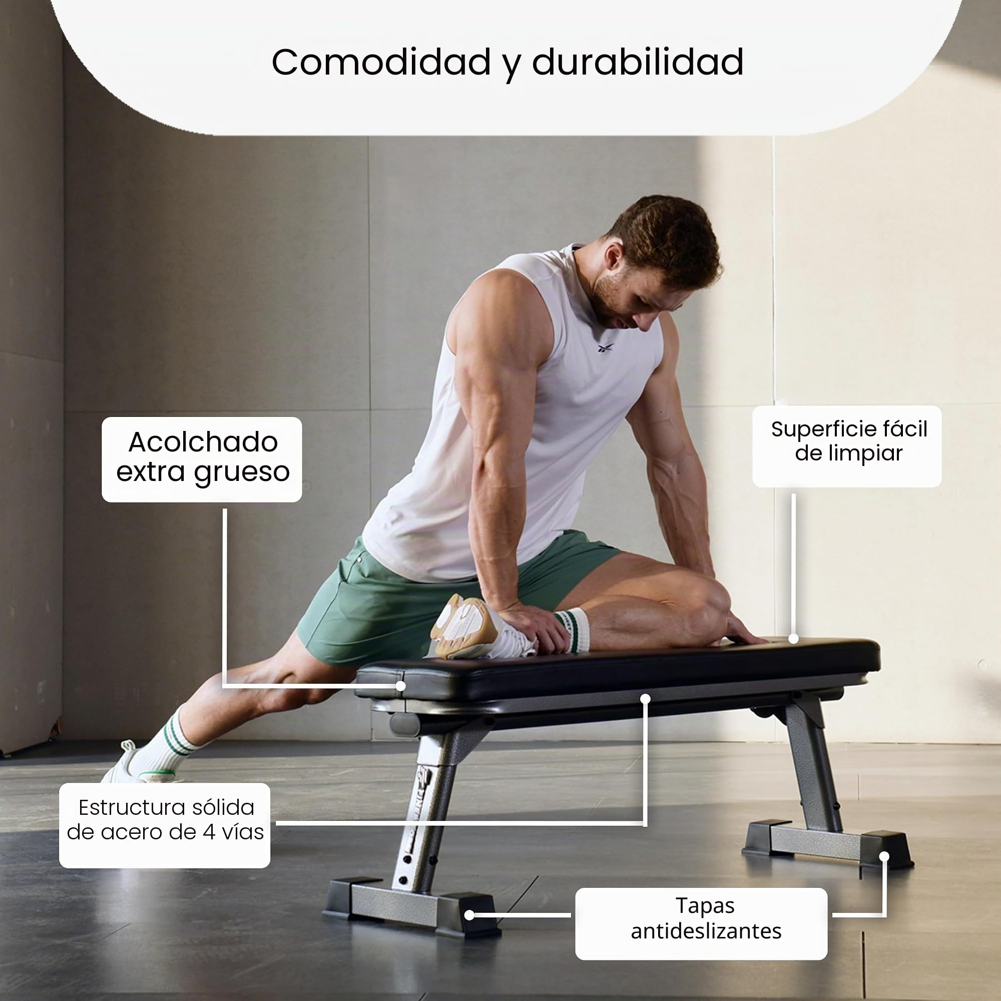 Banco plano plegable Finer Form de calidad profesional para ejercicios con pesas de musculación y fortalecimiento abdominal