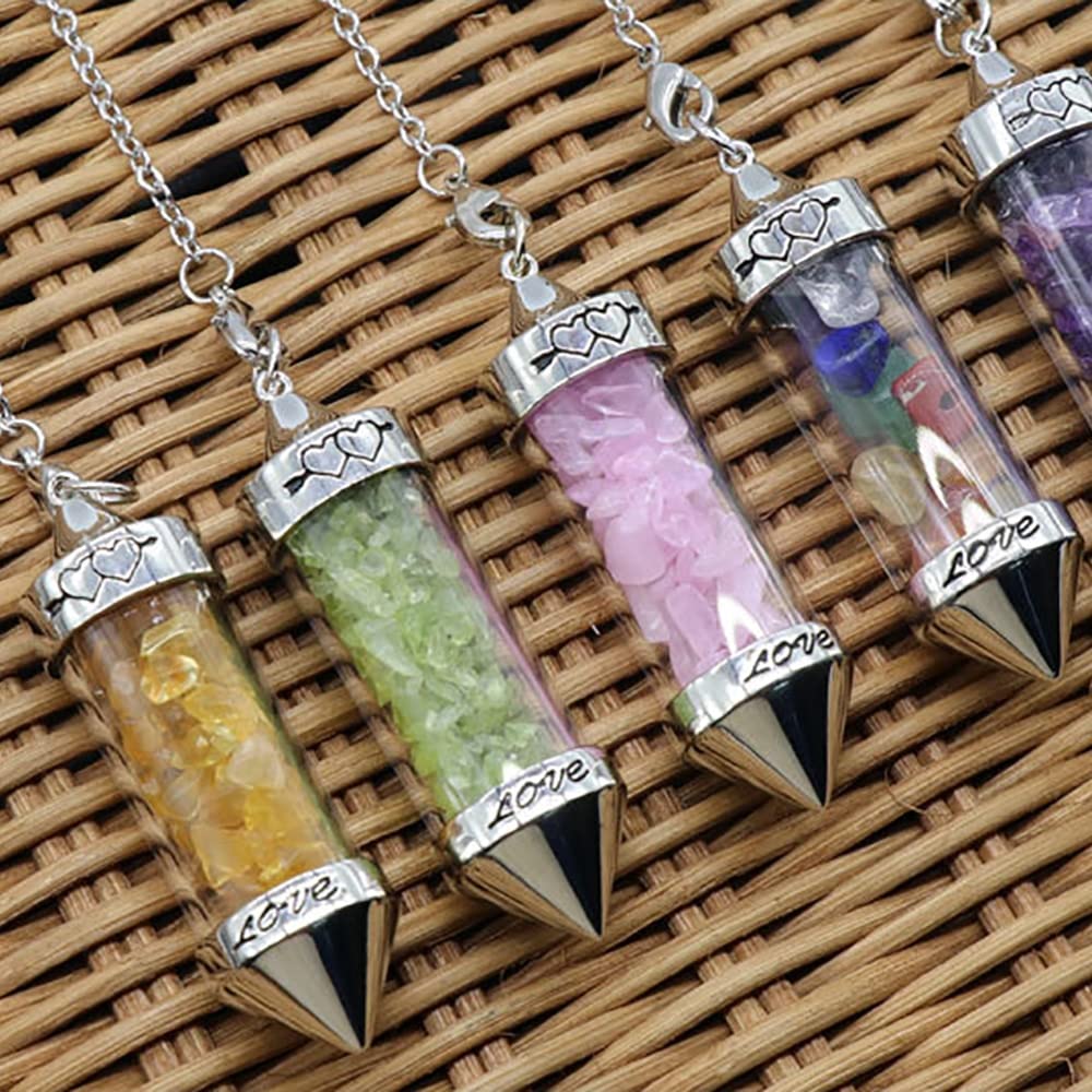 Pendule Chakra Double 7 Pierres Précieuses - Pendule Cristal Quartz Avec Chaîne