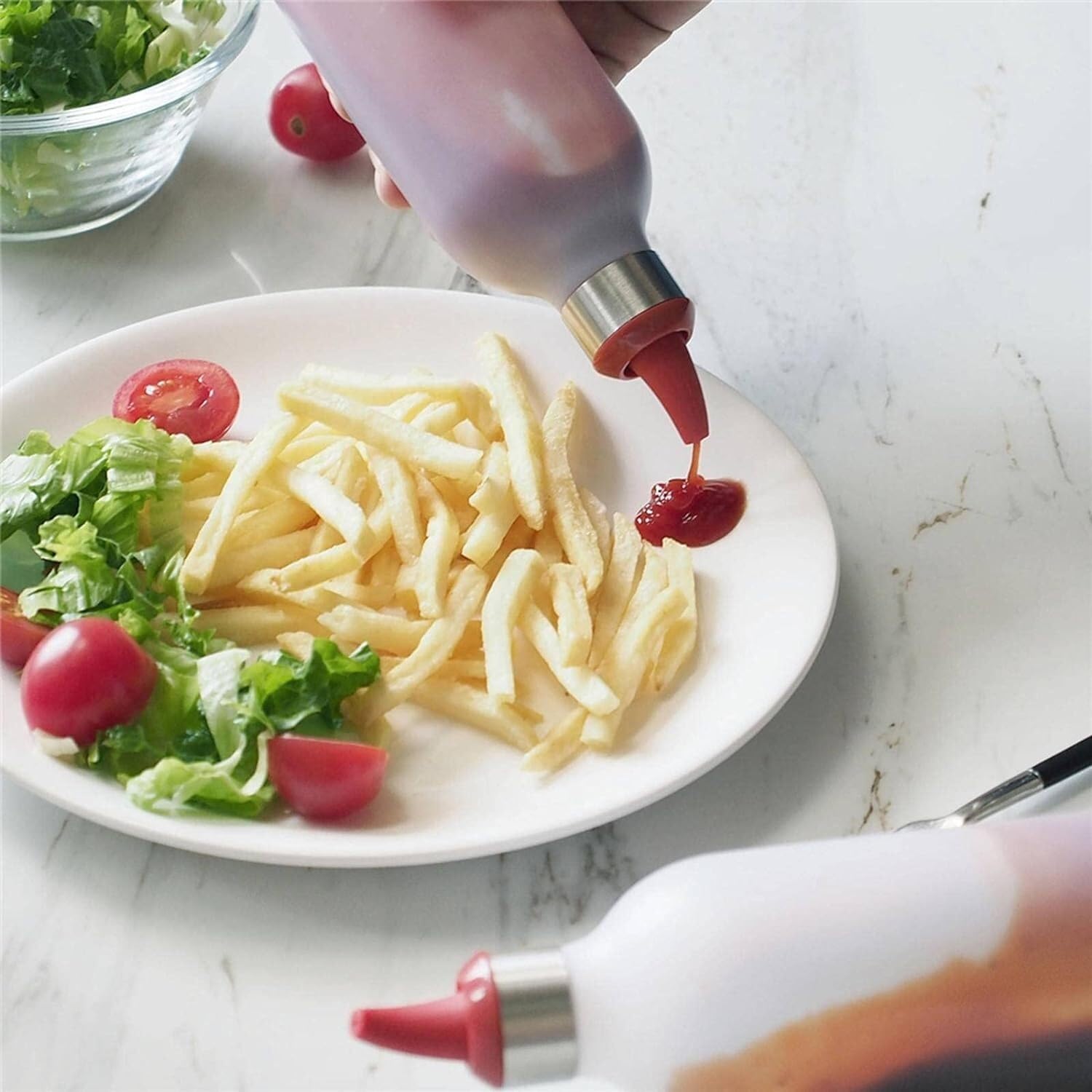 Ketchup Spender 450 Ml Transparente, Leicht Zu Drückende Gewürzspenderflasche Aus Kunststoff Für Die Grillküche, Silikon-Quetschflasche Ölflasche(C)