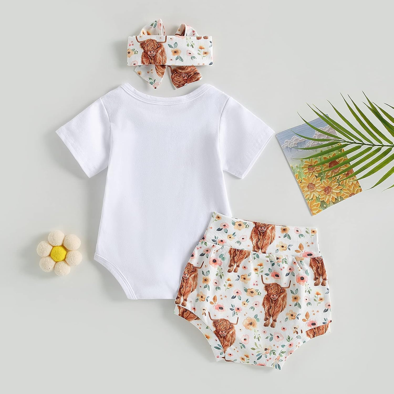 Newborn Baby Girl Summer Clothes Short Sleeve T-Shirt Romper Tops Shorts Set Headband 3Pcs Toddler Outfits