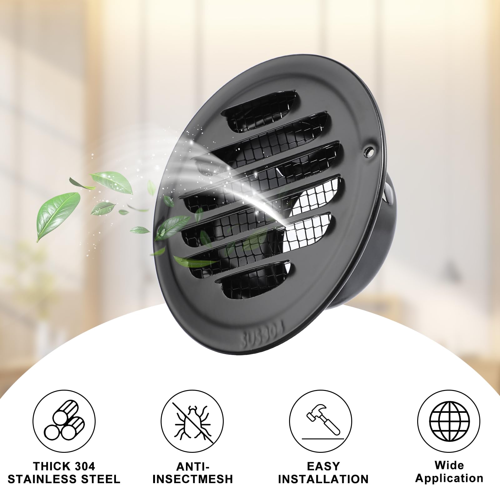 SUMNACON Edelstahl Lüftungsgitter – 97 Mm Ø, Rund, Mit Insektennetz, Für Bad & Küche