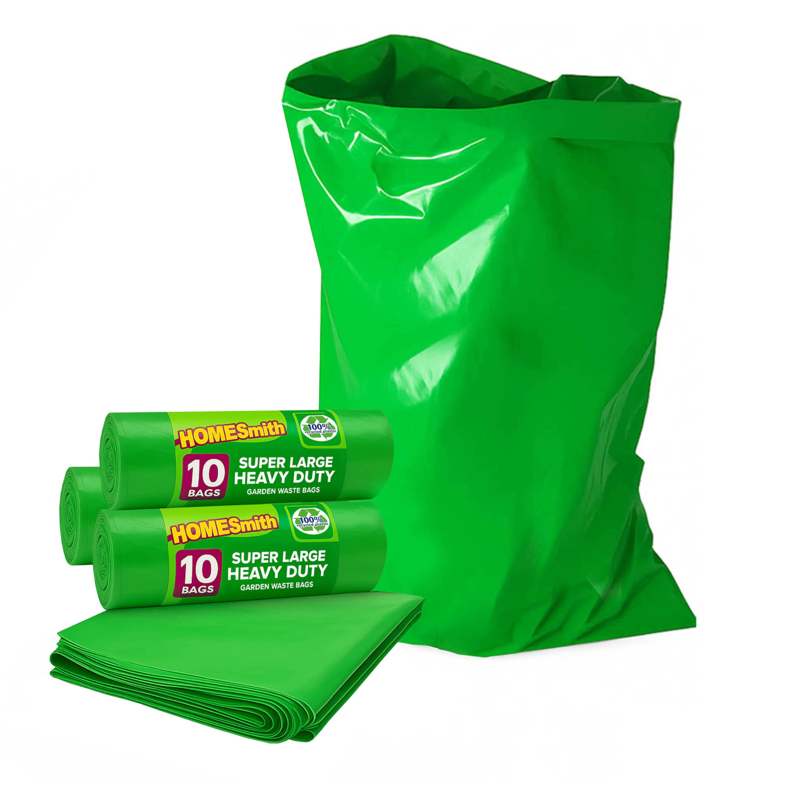 Homesmith Green Super Large Heavy Duty Garden Waste Bags – 30X Extra Strong Reusable Rubble Sacks – Tear-Resistant & Recyclable – Generous Capacity For Grass, Soil, Diy & Landscaping Waste