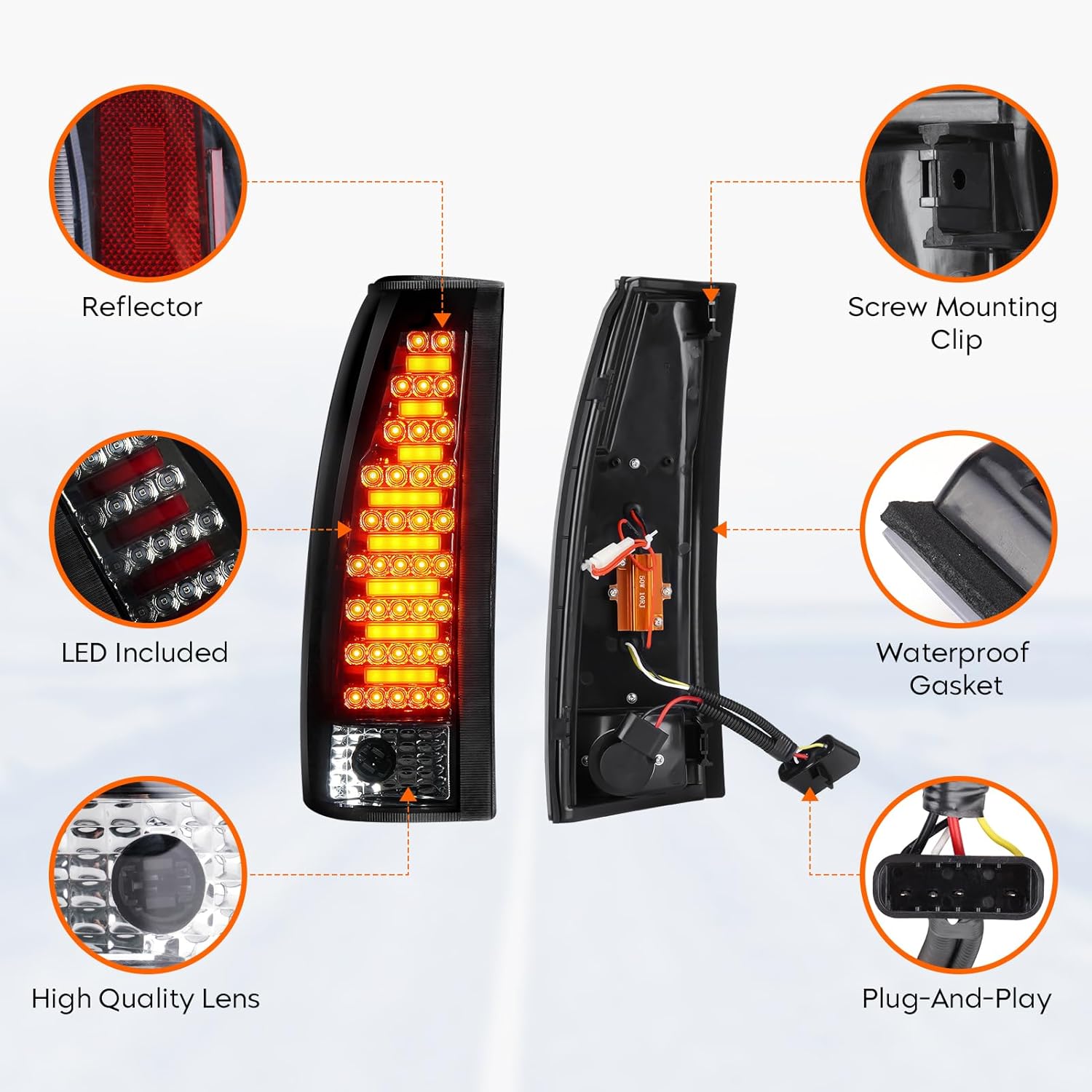 Tail Light + 3rd Third Brake Cargo Lamp for Chevy & GMC C1500 K1500 1988-1999; Chevy & GMC C2500 C3500 K2500 K3500 1988-2000, Chevy Blazer 1992-1994, Silverado 1994-1998 DOT Certified Rear Taillight