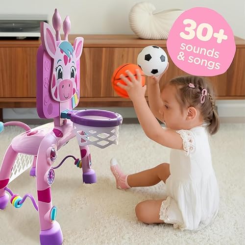 Miniatura 2 de Move2Play, Giraffe Basketball Hoop & Soccer Goal Activity Center  30+ Sounds & Songs + 5 Lights  1 2 3 Year Old Birthday Gift for Boys and Girls