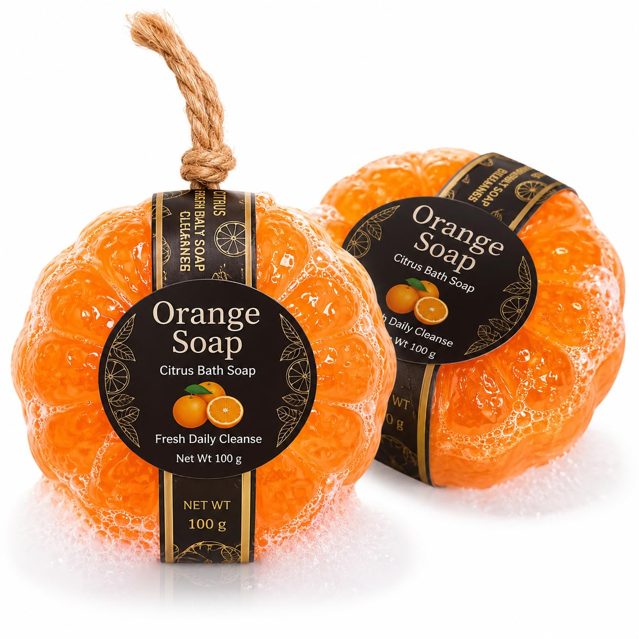 Citrus Orange Bath Soap, 100 g Fruit Shaped Body Soap with Hanging Rope