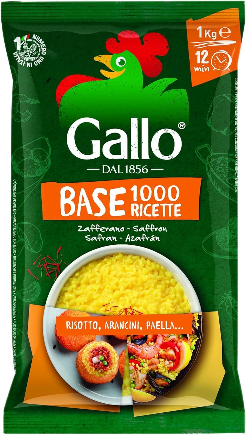 Riso Gallo Pronto Risotto Rice with Saffron, Vegan, 1 kg (Pack of 1)