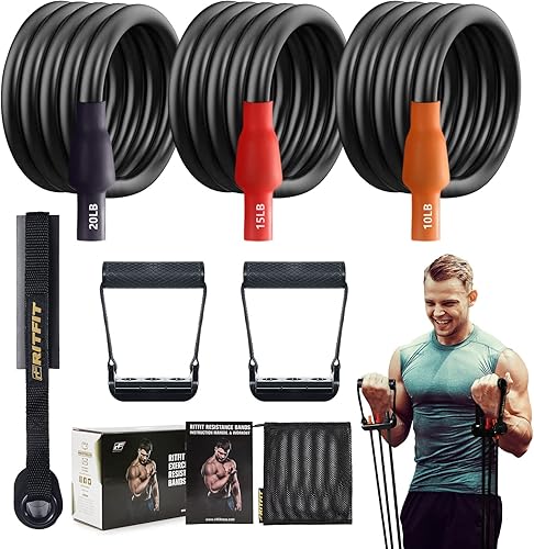 Miniatura 7 de RitFit Banda de ejercicio de resistencia única con asas cómodas ideal para terapia física entrenamiento de fuerza tonificación muscular anclaje de