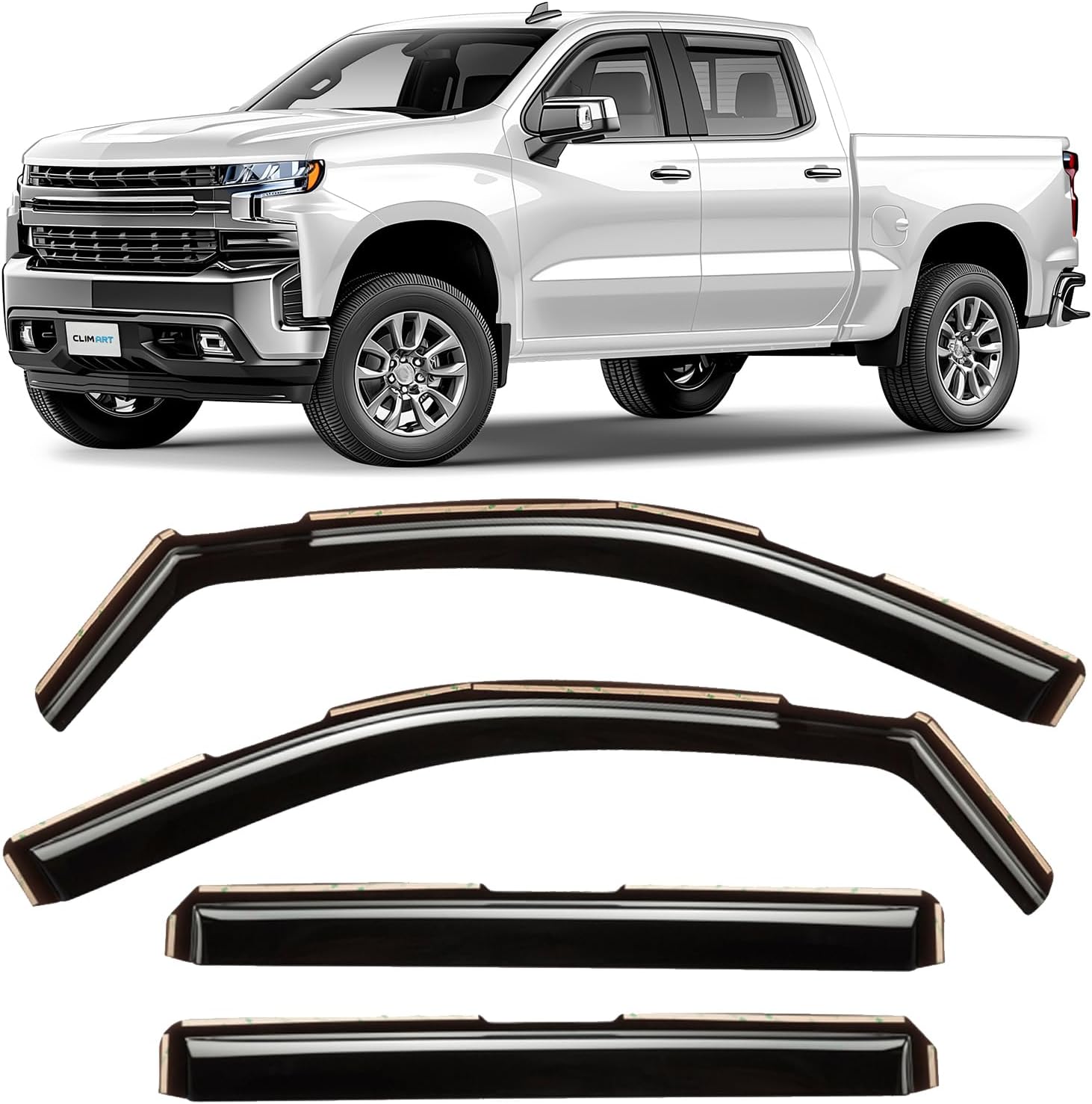 CLIM ART in-Channel Incredibly Durable Rain Guards for Chevrolet (Chevy) Silverado/GMC Sierra 1500 2019-2026 Crew Cab, Original Window Deflectors, Vent Window Visors, Truck Accessories, 4pcs- 619003LP