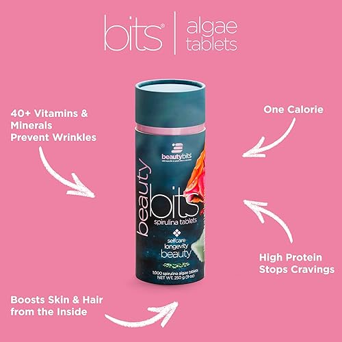 Miniatura 6 de ENERGYBITS BEAUTYbits - Suplementos para tabletas de espirulina recipiente grande de 1000 tabletas pestañas de superalimentos algas verdes azules