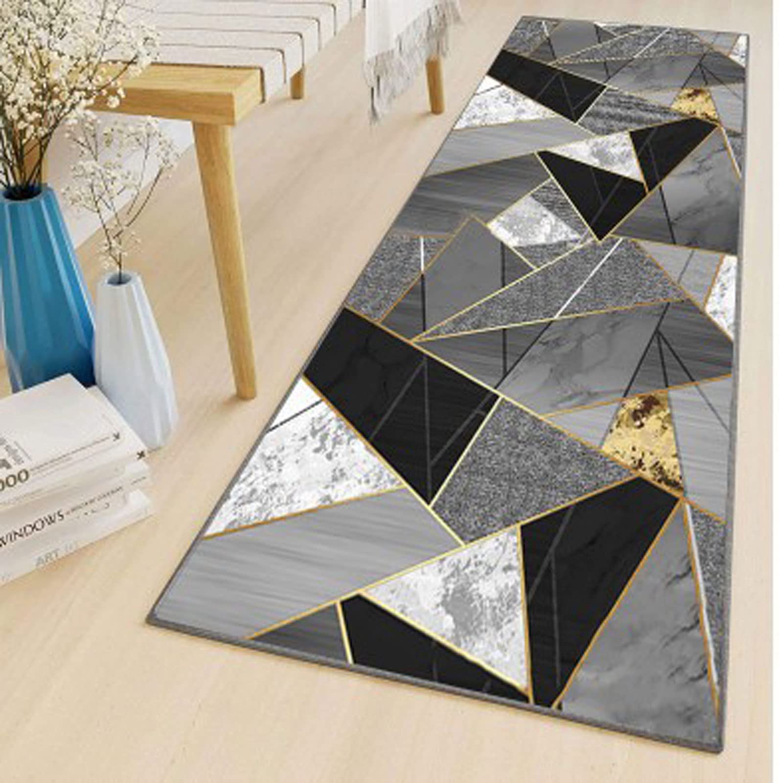 Tapis de couloir géométrique moderne lavable et antidérapant en treillis pour cuisine