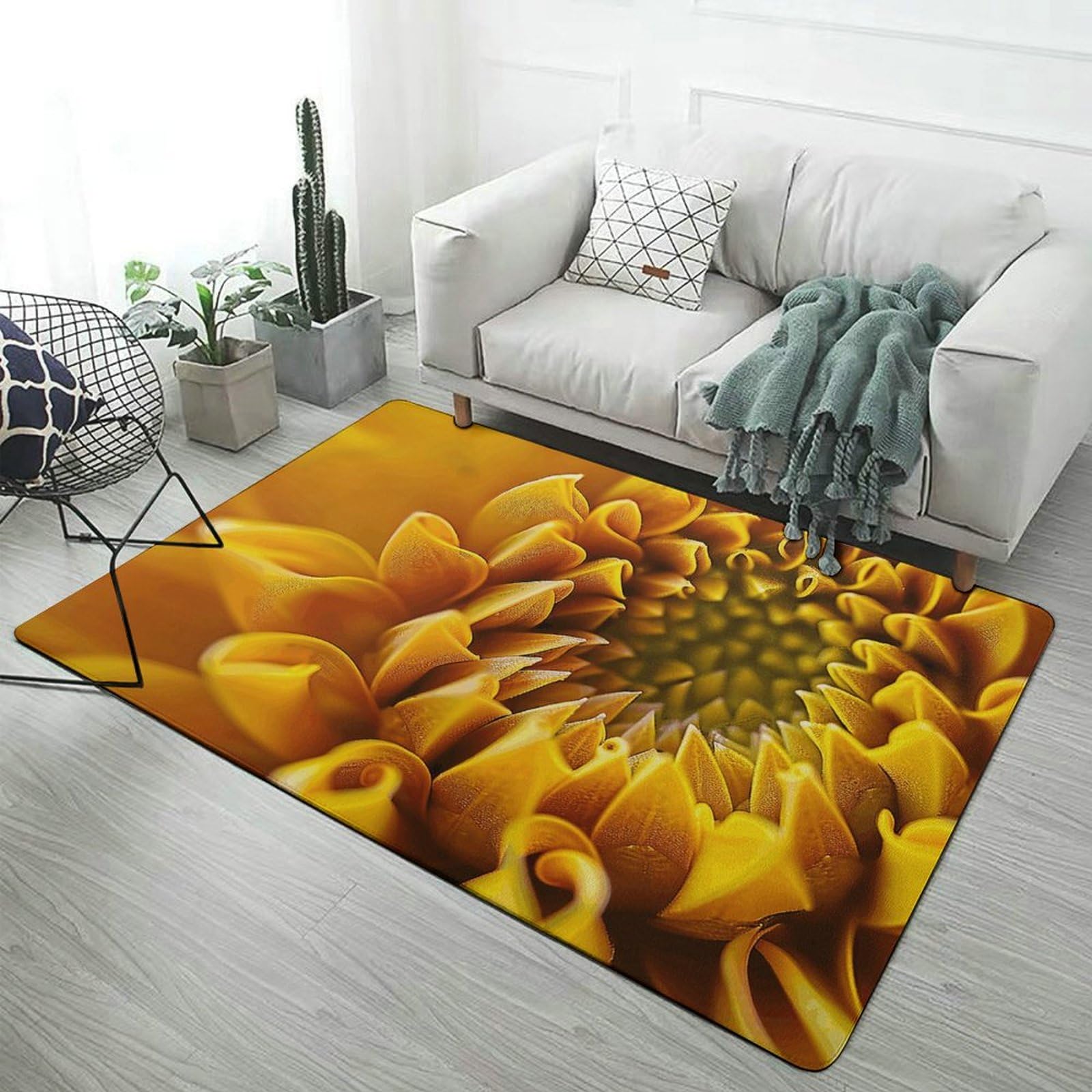 Tapis d'intérieur doux anti-glisse grand format floral jaune