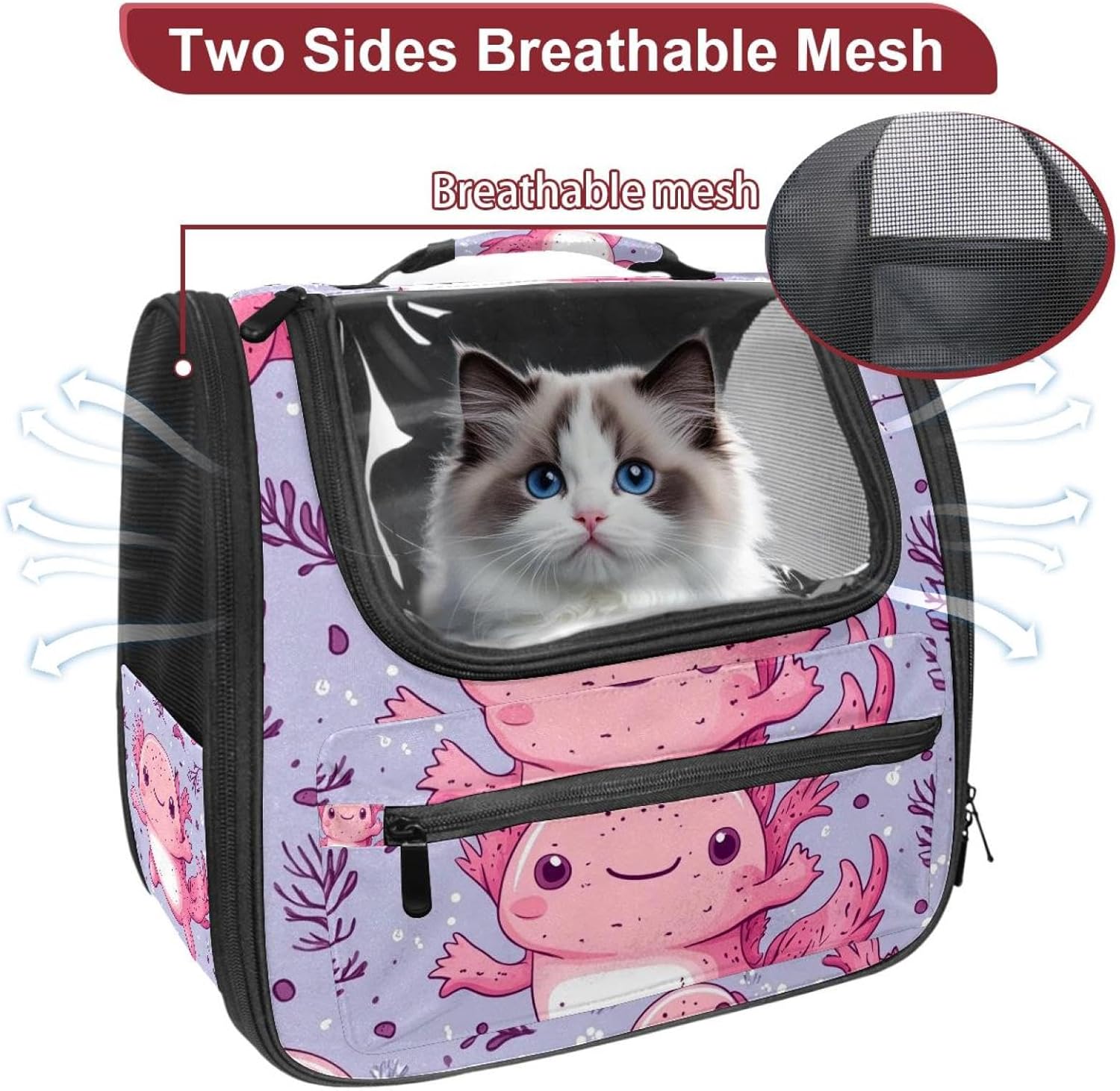 Cute Kawaii Little Axolotl (4) Traveler Backpack Pet Carriers for Cats and Dogs